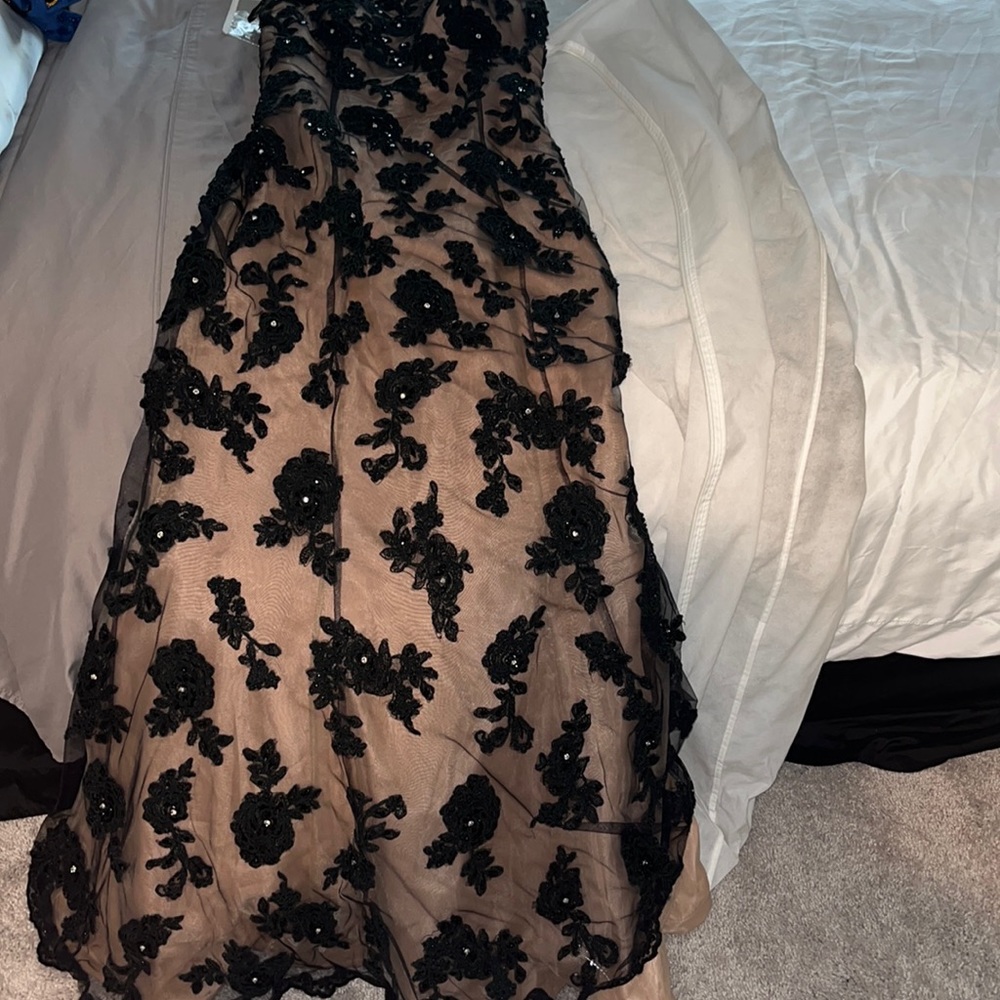 Nude and black prom dress